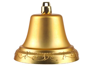Gleaming golden bell, ornate base, festive ornament