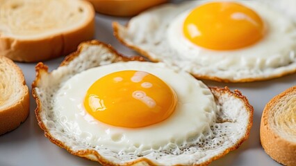 Fried Eggs on Toast Slices.