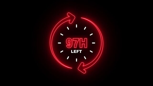 97 Hours Left Neon Countdown Timer &ndash; Urgent Deadline, Time Pressure and Digital Countdown Concept