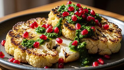 Grilled Cauliflower with Pomegranate Garnish.