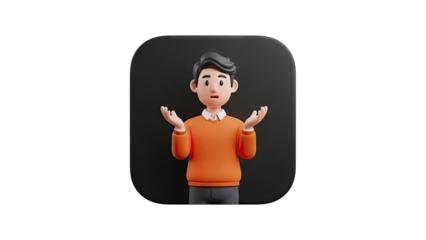 3D Character Shrugging in Orange Sweater