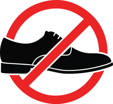 No Shoes Prohibited Sign Icon, Red Forbidden Circle with Black Footwear Silhouette