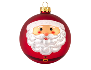 Shiny red sphere with Santa's face and white beard
