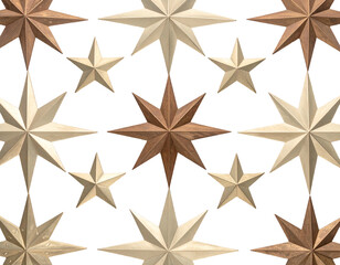 Repeating pattern of metallic and wooden star shapes