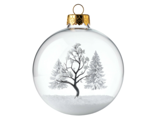 Clear sphere ornament with frosted trees and snow scene