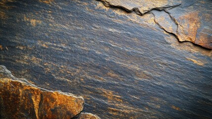 Close-up of dark stone slabs with streaks of gold-brown