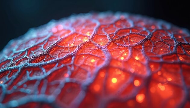 Close-up 3D render shows human epidermis cellular structure. Microscopic view reveals skin layers, blood vessels, and internal organs. Shows biology, health and medical science.