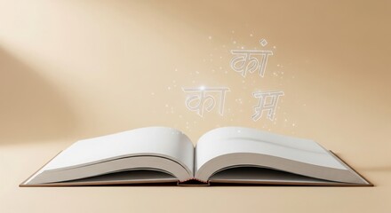 Language education background with open book and Devanagari script