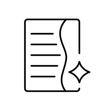 A vector icon showing a document with a tone curve, symbolizing rewriting or adjusting writing tone, created in line style with editable stroke