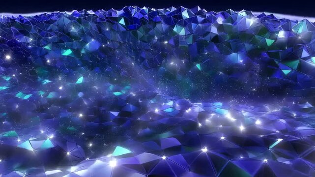 Abstract blue cosmic night with glowing stars and sparkling particles