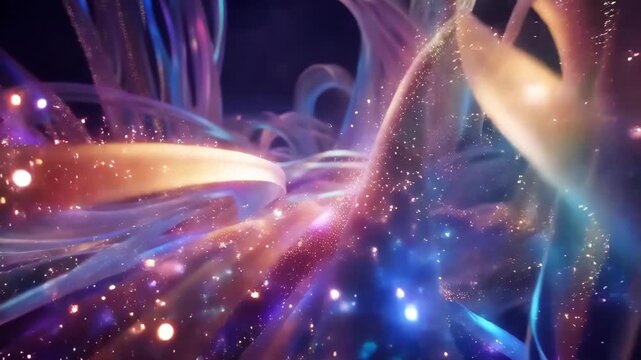 Abstract blue cosmic energy background with glowing fractal space patterns and stars