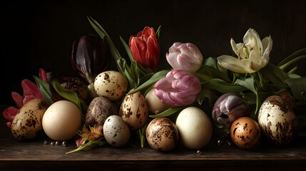 easter eggs and flowers