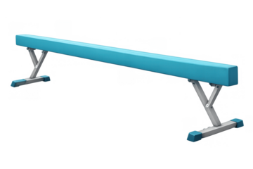 Gymnastics balance beam sports equipment, a blue padded apparatus used for balancing exercises and athletic training, on transparent background