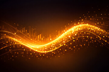 Golden Energy Flow: A dynamic, eye-catching visual showcasing a radiant stream of golden energy weaving its way across the frame. It's a metaphor for innovation, data, or digital streams.