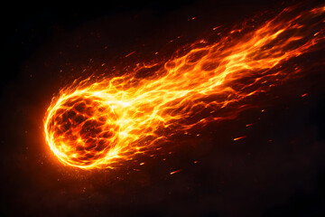 Blazing Celestial: An awe-inspiring image captures a fiery meteor hurtling through the black expanse of space, igniting the atmosphere with its incandescent trail. 