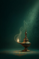 Dark Emerald Background with Soft Gradient and Single Lantern