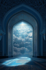 Islamic Arch with Ornaments and Sun Rays Overlay