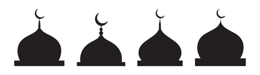 Islamic mosque domes with crescent moon architectural elements traditional religious building design variations © MSTGIRATUN