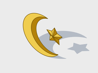 Star crescent isometric vector illustration with shadow