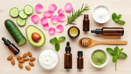 Flat Lay of Organic Skincare Ingredients