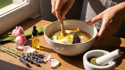 Hands Mixing Natural Skincare Ingredients