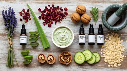 Flat Lay of Organic Skincare Ingredients