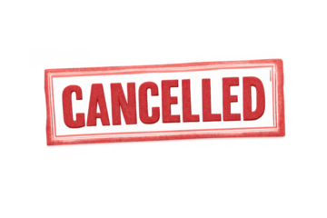 Cancelled rubber stamp marking an agreement or transaction as void, rejected, or terminated on transparent background