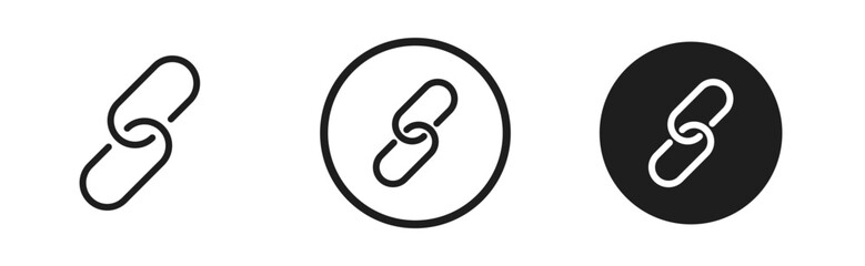 Link icon set. Internet URL or webpage url link icons. Chain, web address, internet shortcut, browser, external link, hyperlink navigation, webpage connection. Editable stroke