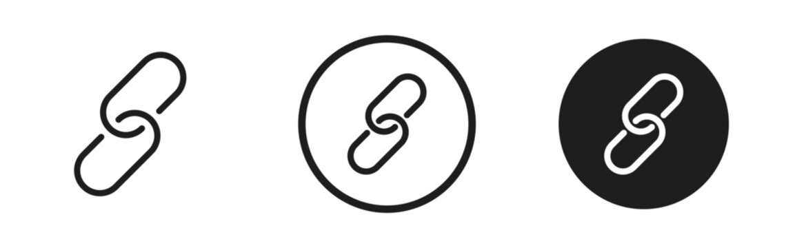 Link icon set. Internet URL or webpage url link icons. Chain, web address, internet shortcut, browser, external link, hyperlink navigation, webpage connection. Editable stroke