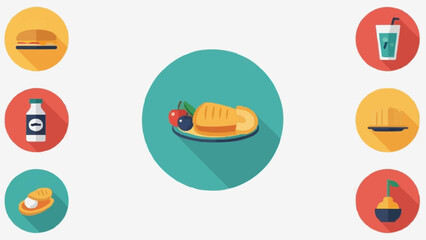 Flat design icons of food and drinks for healthy breakfast meal.