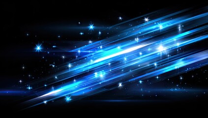 Obraz premium Abstract blue light streaks and stars on black background digital artwork
