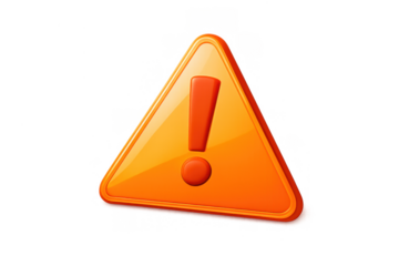 Safety alert symbol with glossy orange triangle and red exclamation mark communicating risk and attention needed