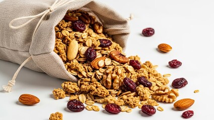 Granola Spilling from Canvas Bag.