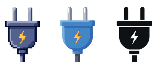 Three electric plugs with lightning bolts in various styles