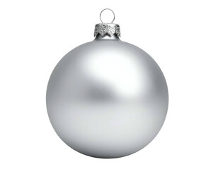A single, matte silver sphere with a hanging loop