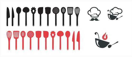 Kitchen chef restaurant logo design, Barbecue vintage logo concept. grill tool with fire flame stamp template. Vector illustration, set of cooking logo template