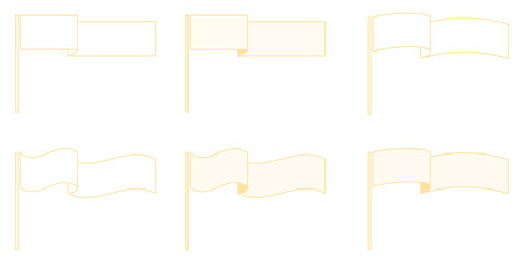 なびく旗のシンプルフレームセット・風に揺れるフラッグの見出し装飾・タイトルやロゴ・旗アイコン