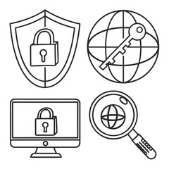 A set of icons representing online security and protection concepts