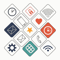 A collection of various digital and technology icons on a white background