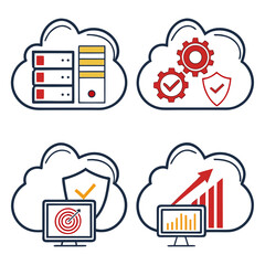 Cloud computing icons representing security and data management