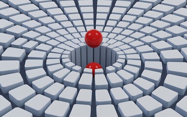 Abstract 3D Concentric Block Pattern background with a Red Sphere Focal Point