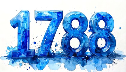 Digitized depiction featuring the numerical sequence '1788' rendered in a watery, sapphire-blue hue against a white backdrop, resembling watercolor artistry