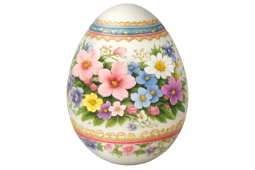 Decorative easter egg with colorful spring floral painting, celebrating holiday tradition and renewal on transparent background