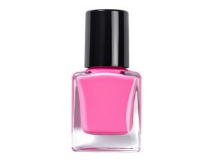 Pink nail polish in clear bottle with black cap