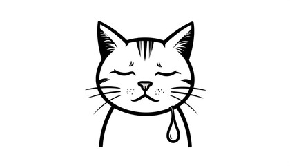 Sad Cat Crying Tear Drop Illustration.