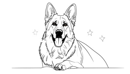 German Shepherd Dog Portrait Line Art.