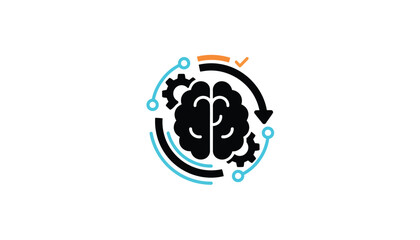 Fototapeta premium Brain with Gears and Arrows on White Background