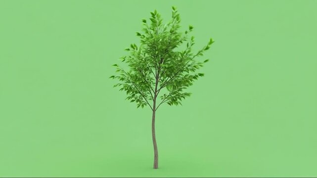 A single green tree with lush leaves stands against a plain green background, representing nature and growth.