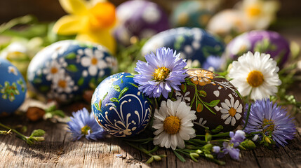 easter eggs and flowers