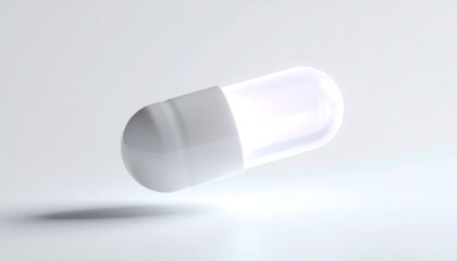 A Single Pharmaceutical Capsule Floating in a Minimalist Environment.